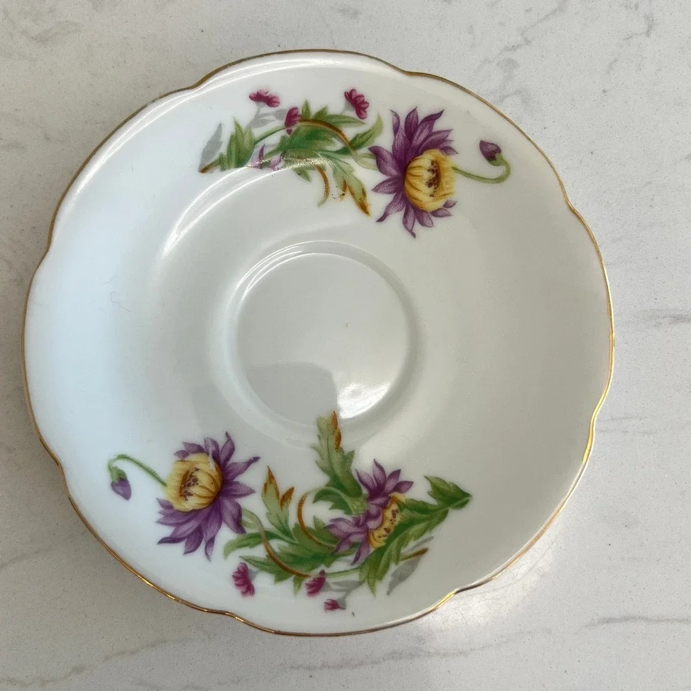 Vintage Halsey Fifth Japan Floral Porcelain Teacup Saucer Set Gold‎ Trim
